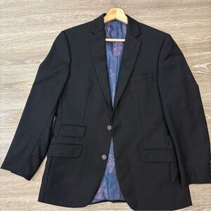 Ted Baker Mens Wool Black Blazer Check pattern Contrast Blue Lining sz 38R